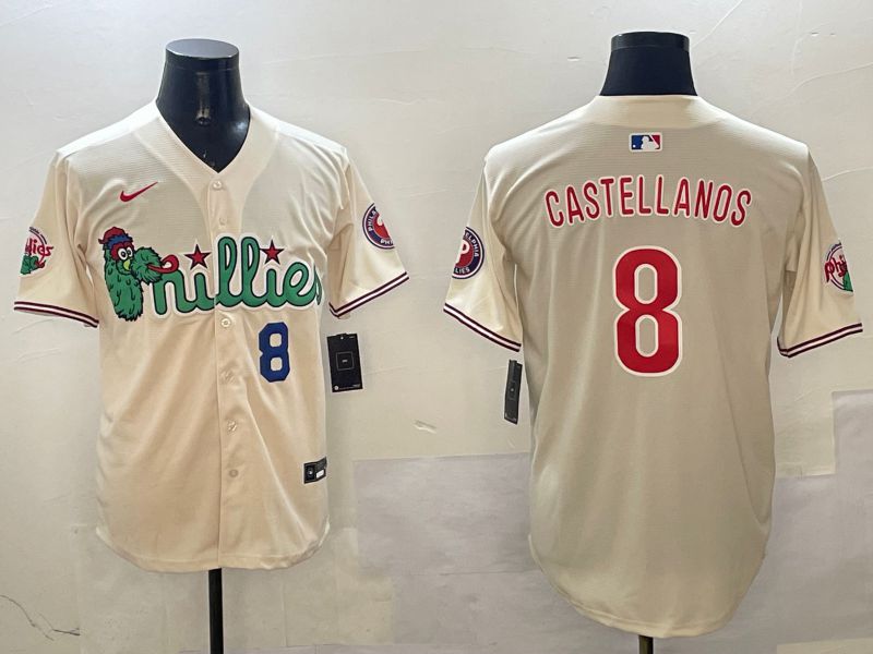 Men Philadelphia Phillies #8 Castellanos Cream Three generations Joint Name Game 2025 Nike MLB Jersey style 3